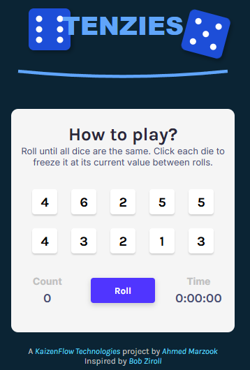 Tenzies dice game interface